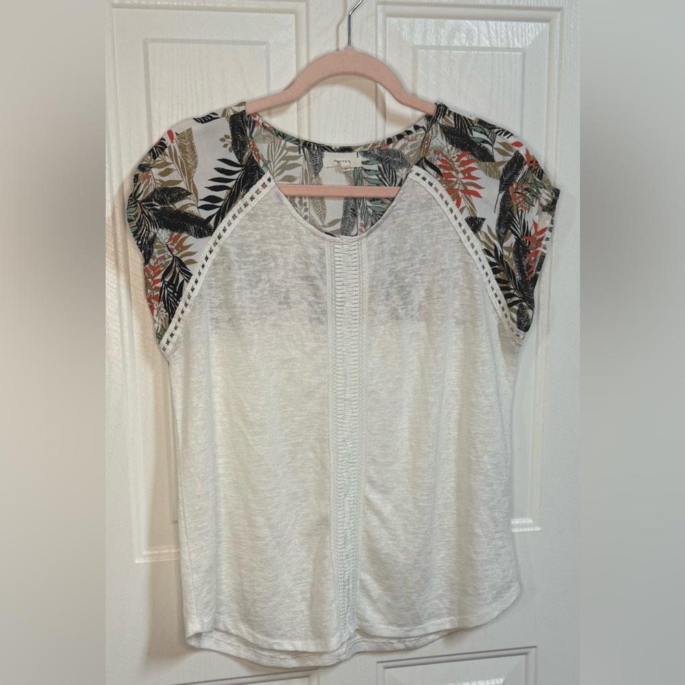 Maurices Tropical Leaf Print Blouse - Cream and Black